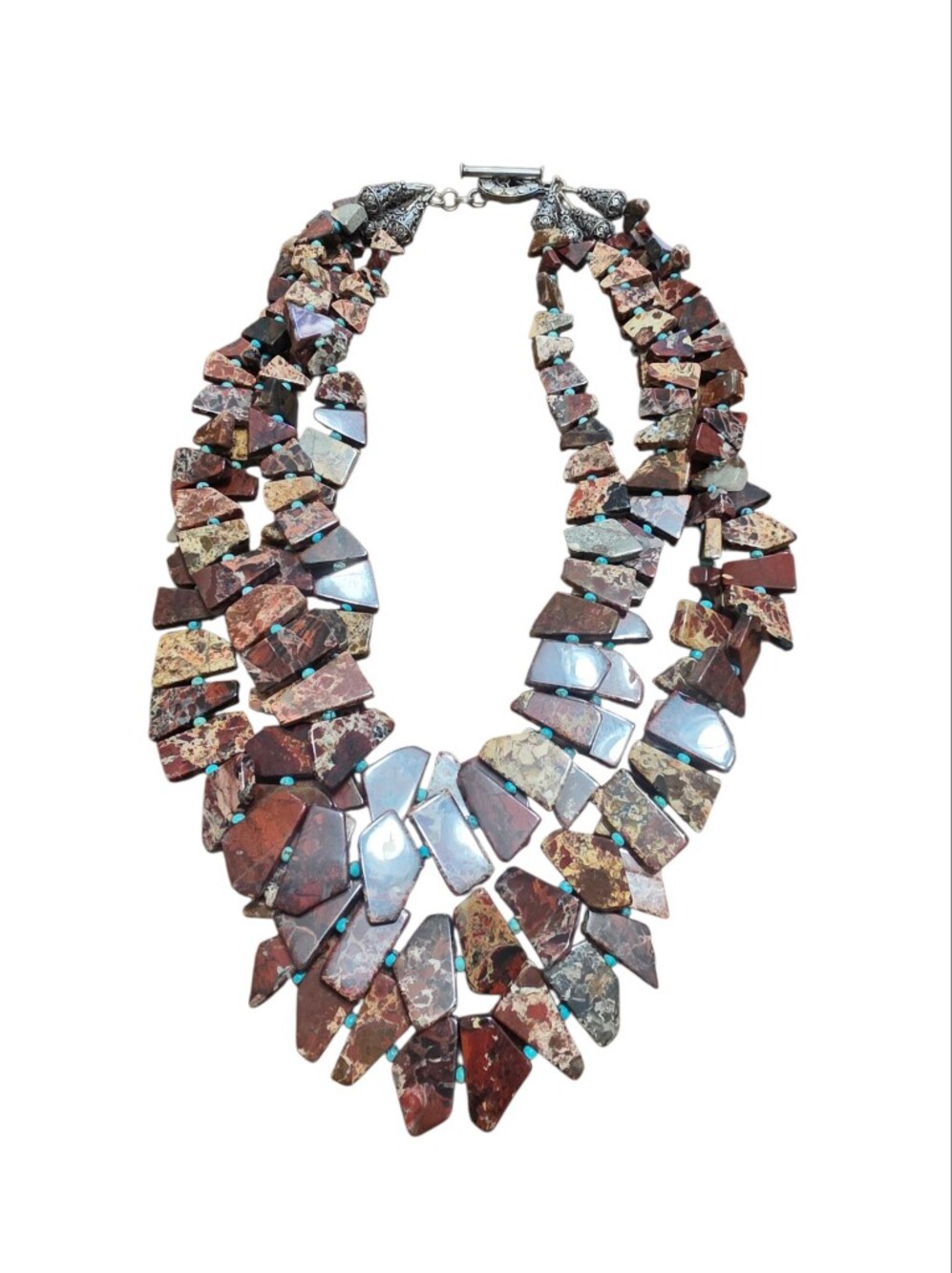 Brown Stone Multistrand Chunky Statement Necklace 20"